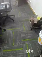 Used Office floor mat. Office workstation. Glass partition