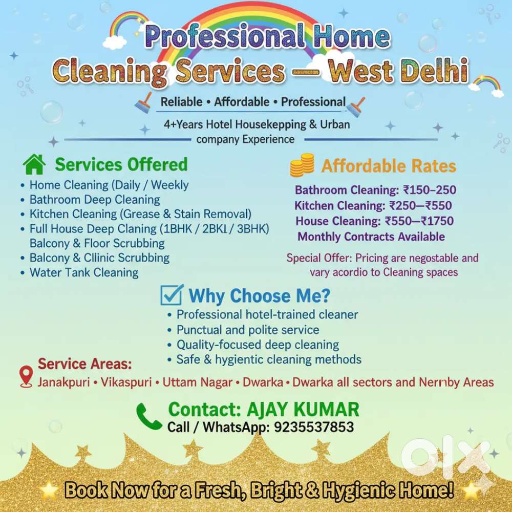 Home cleaning services Bathroom cleaning, Deep Cleaning and Helper