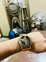 Antique brass sundail compass writch watch with leather strip