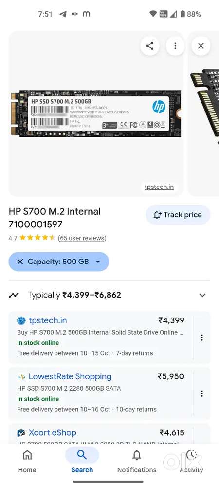 HP SSD S750 M.2 500GB SATA III 3D TLC NAND  SSD