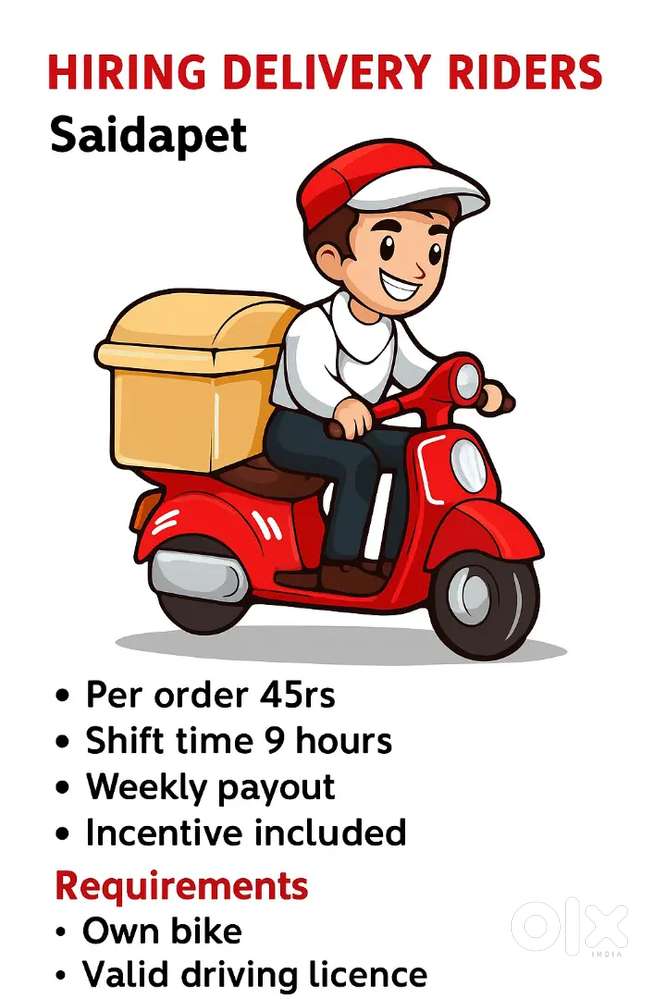 Hiring delivery riders immediate joining (saidapet)