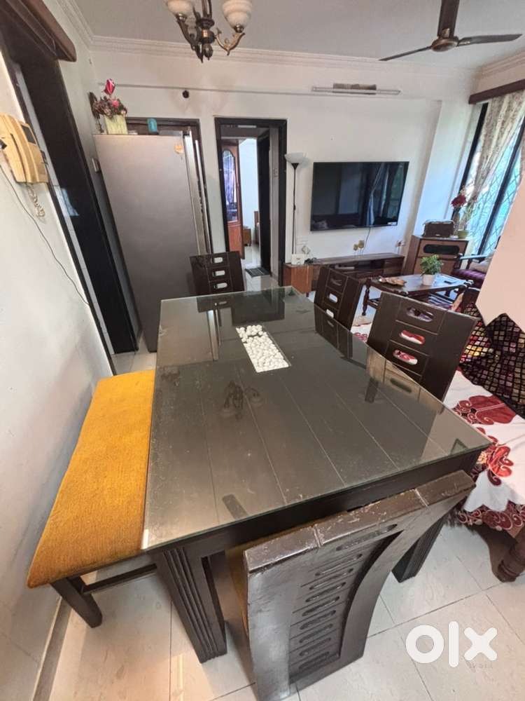 Solid Wood 6-Seater Dining Table + 4 Chairs + Bench