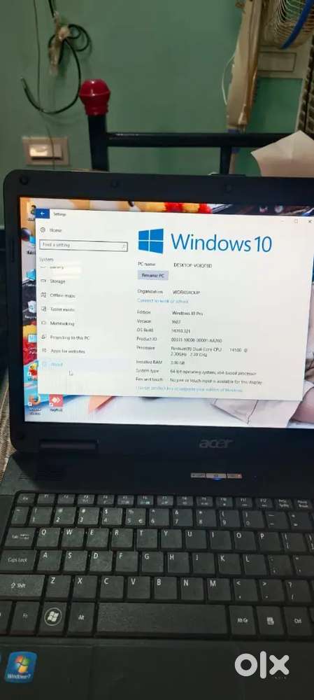 Laptop Acer windows 10 pro Ram 3gb