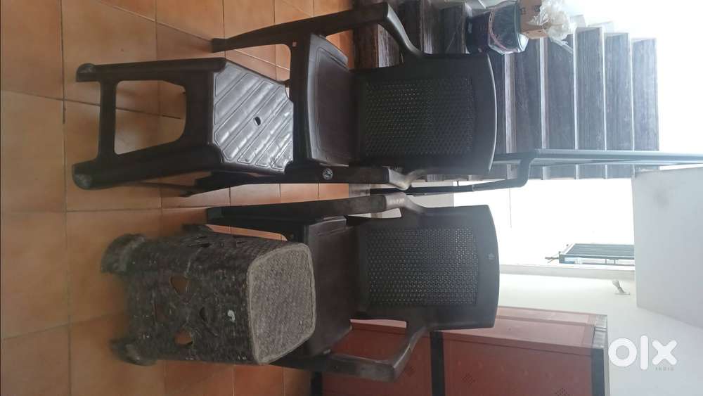 Brown colour  plastic 2 chairs with stool 3ol