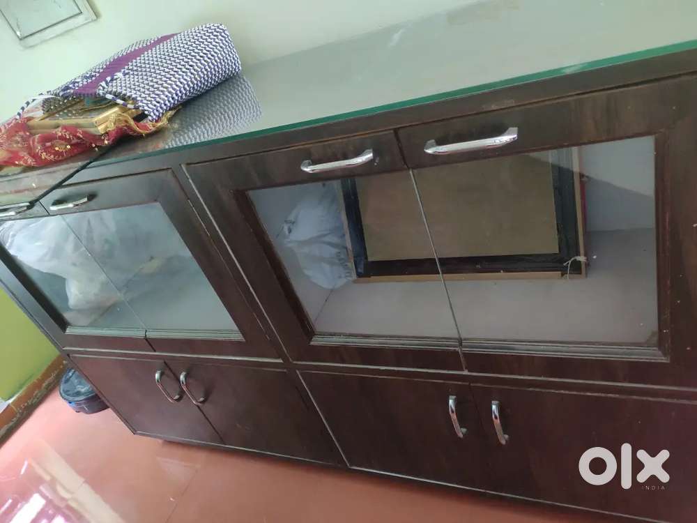 Wooden Kitchen Almira with Glass Top