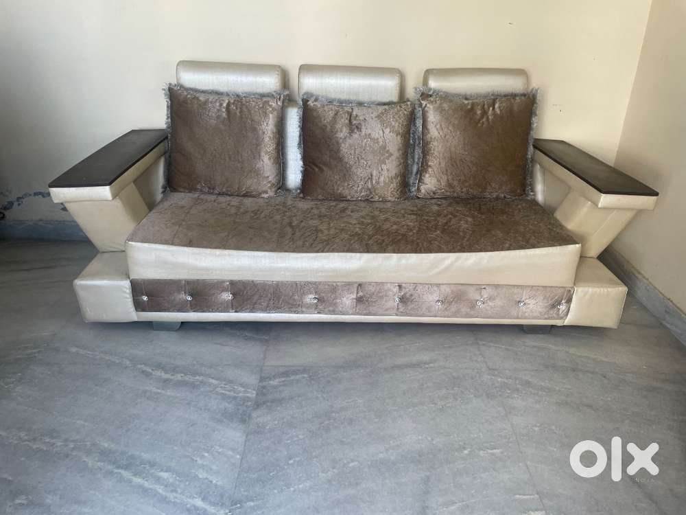 Wooden sofa with velvet seats n cushion set of 2 .