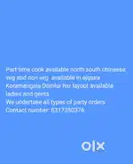Part time cook available north south chineese veg non veg