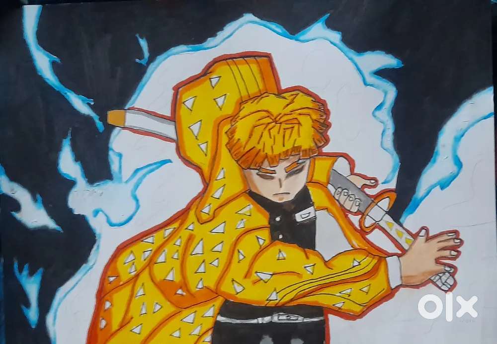 Zenitsu drawing anime drawing full body colour.