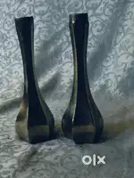 Antique pure brass solid heavy vases pair hand embossed