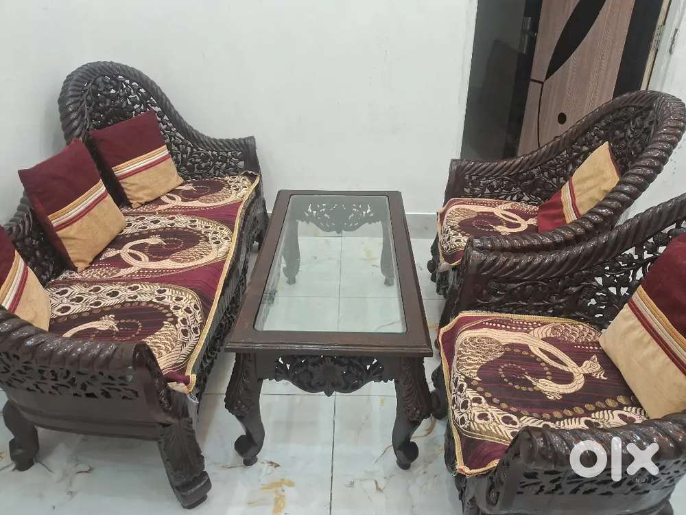 Wooden sofa and table