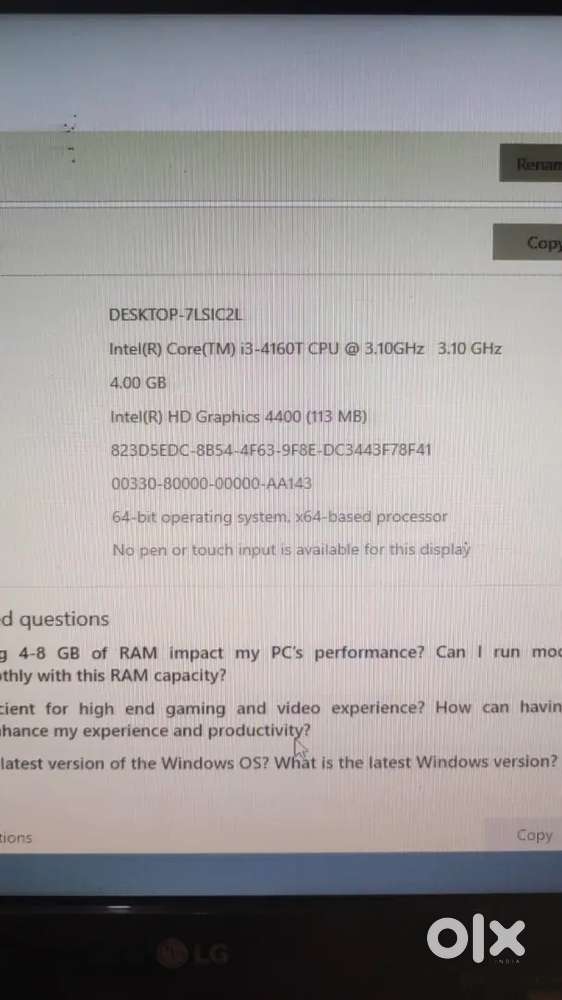 Computer Intel core i3 processor 4 GB RAM