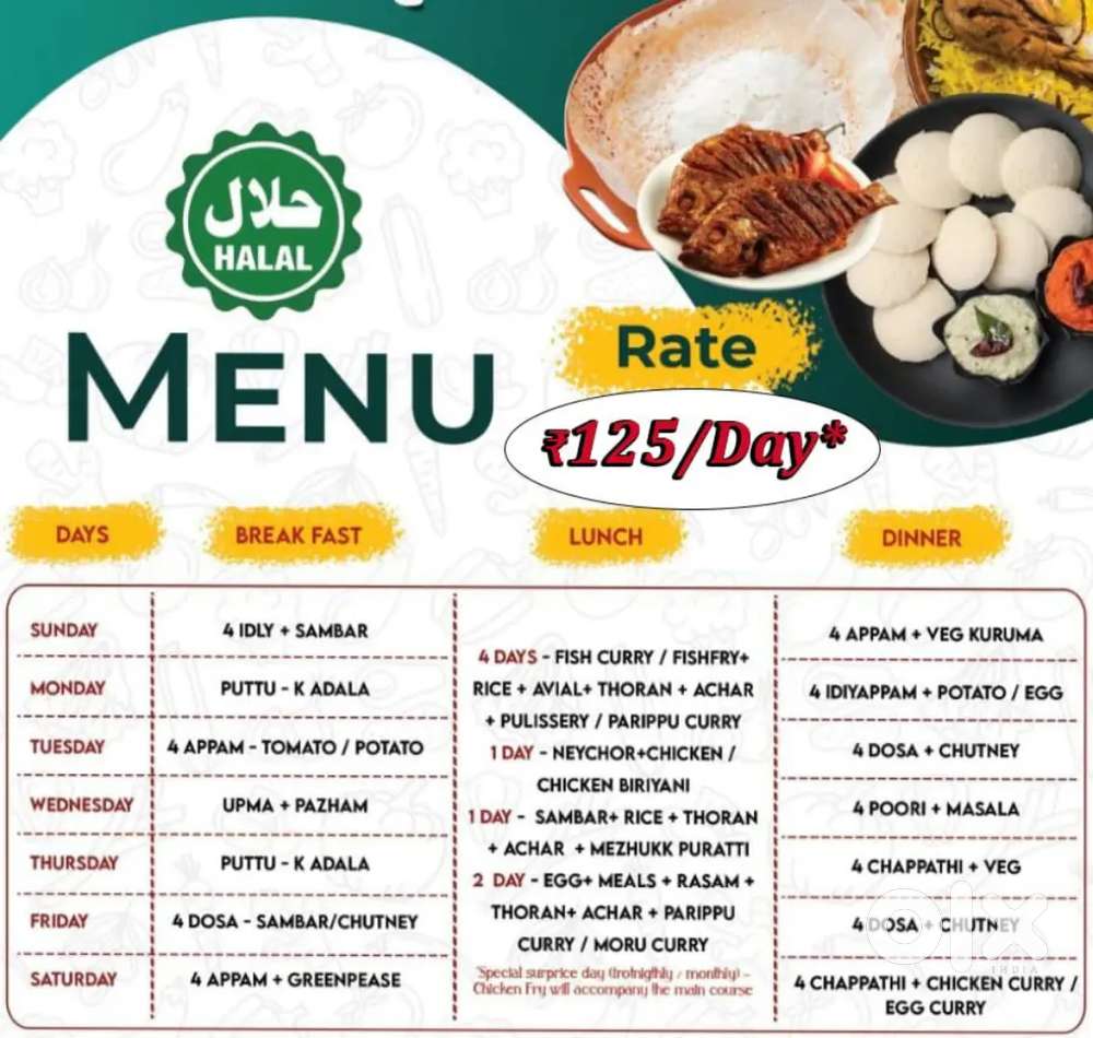 Home food per day 125Rs.