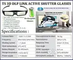 3D universal Rechargeable DLP link glass 60Hour's  for Projector/ TV