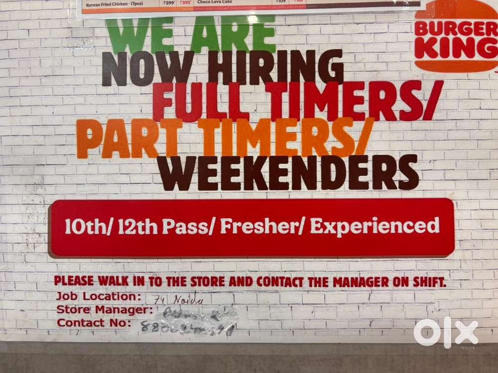 Team Member in Burger king Noida ( Sector-74)