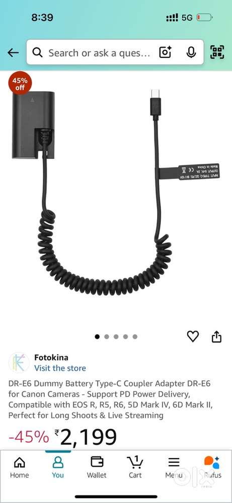 Dummy battery for canon cameras