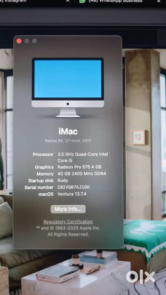 iMac 5K 2017 version-4core i5-40GB ram-4GB graphic card