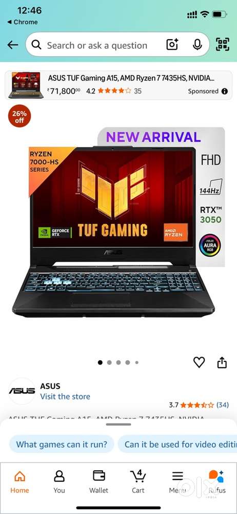 Asus tuf A15 2024 model just 4 months old, ryzen 7, ram 16gb n 512 ssd