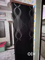 Glass showcase for kitchen serveware with storage cabinet