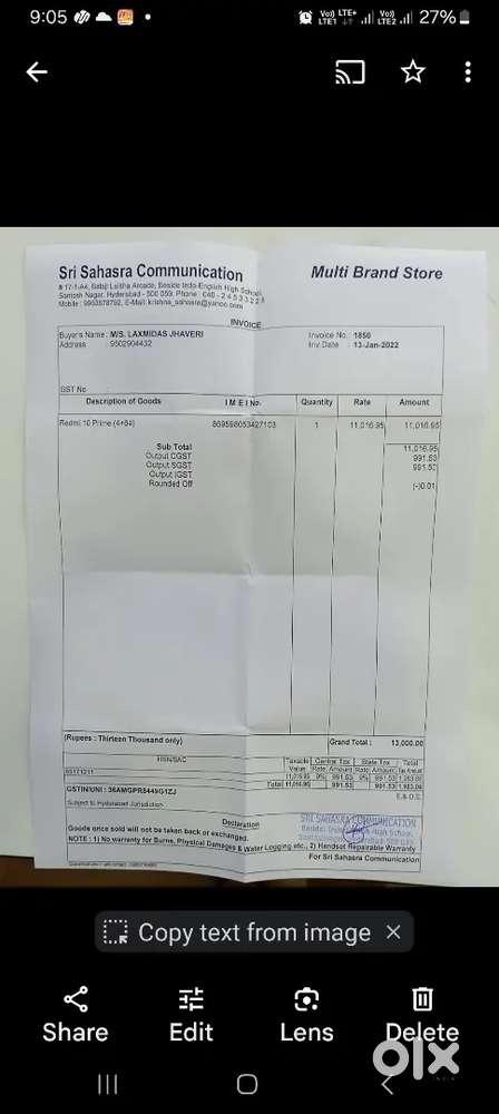 Mi 10 Prime - 7800/-