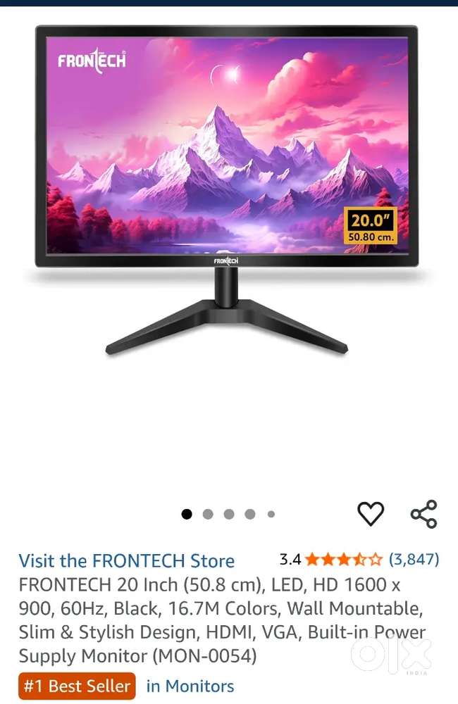 FRONTECH 20 Inch (50.8 cm), LED, HD 1600 x 900, 60Hz, Black, 16.7M C