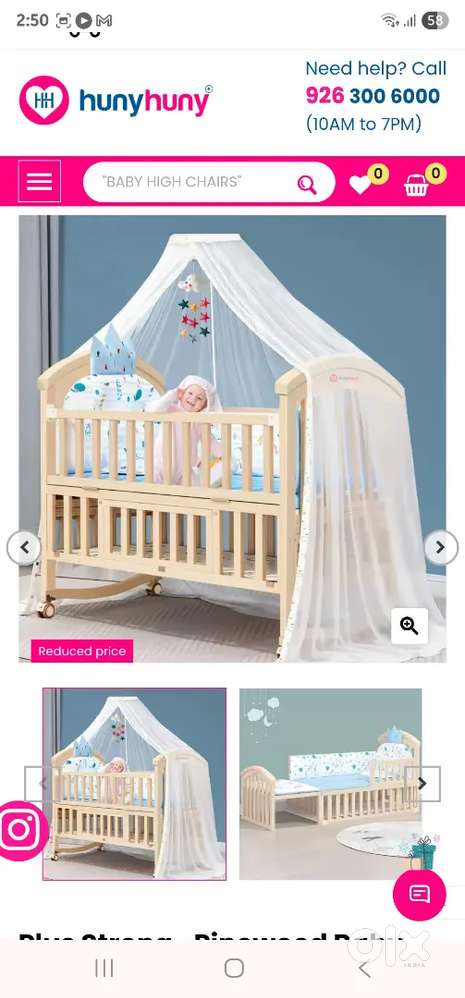 hunyhuny bed crib with mosquito net and adjustable stand