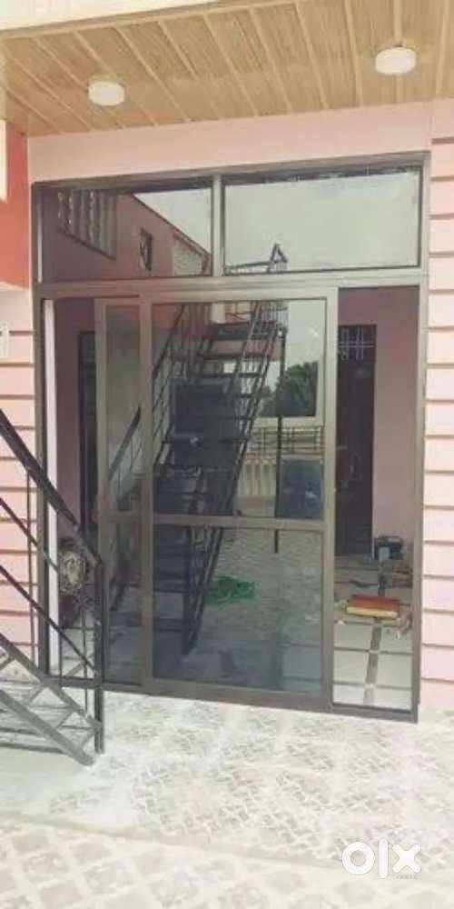 Black glass door with aluminium frame