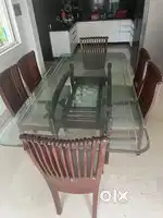 6 seater glass top,teakwood dining table