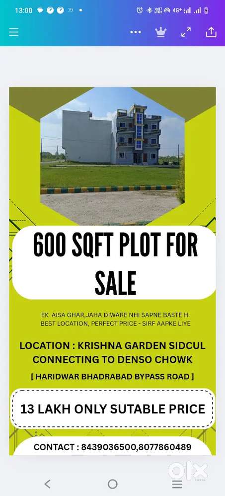 12 Laks Hrda approved Plot for sales only, Haridwar mai sabsa sasta