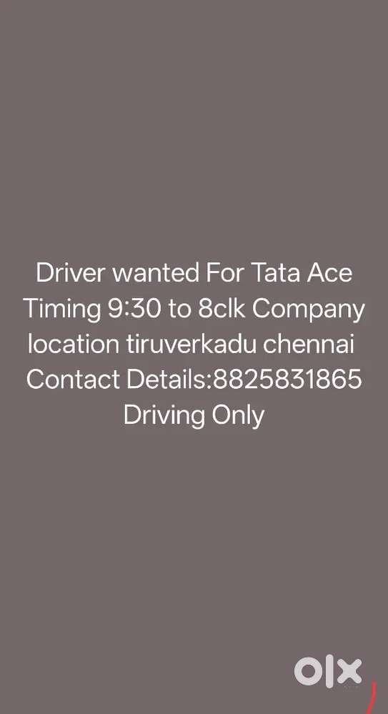 Driver need For Tata Ace