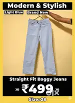 Brand New Light Blue Baggy Straight Fit Jeans – Size 28