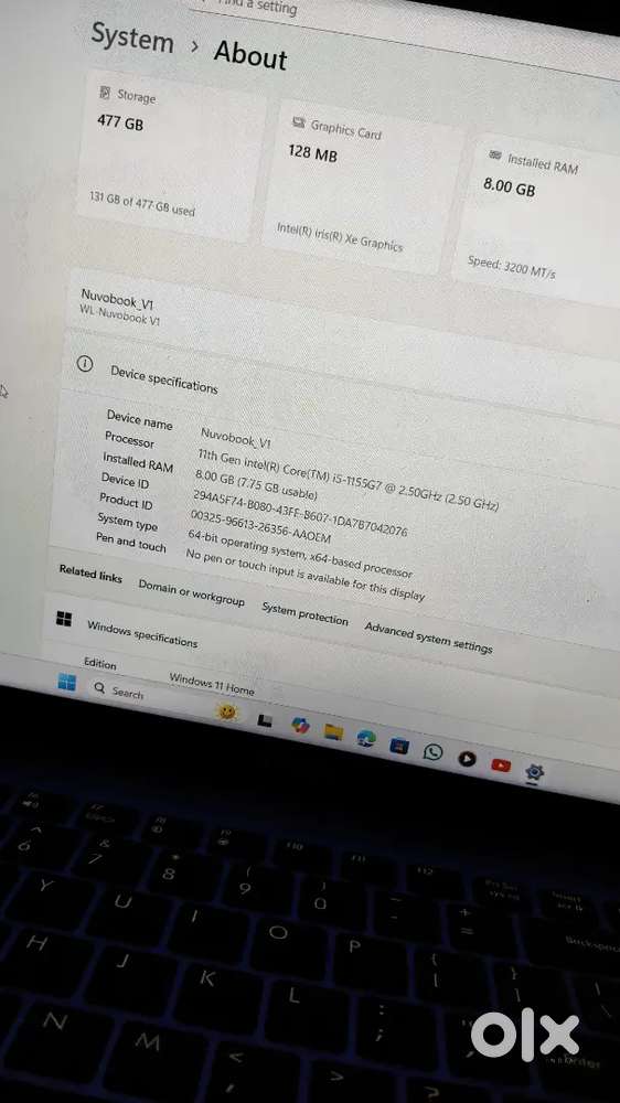 Laptop  wings ram8 gb  500gb rom  type c charger  super Battery  20 mi