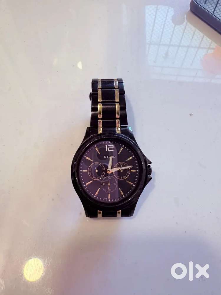 Titan Multifunction Black Dial Black & Gold Stainless Steel Strap