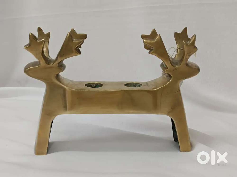 Antique pure brass solid heavy deer candle stand