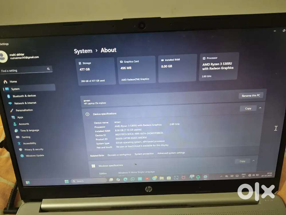 Hp Laptop Amd ryzen 3 5300U