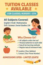 Home Tuition for Nursery to class 5 (at my residence)