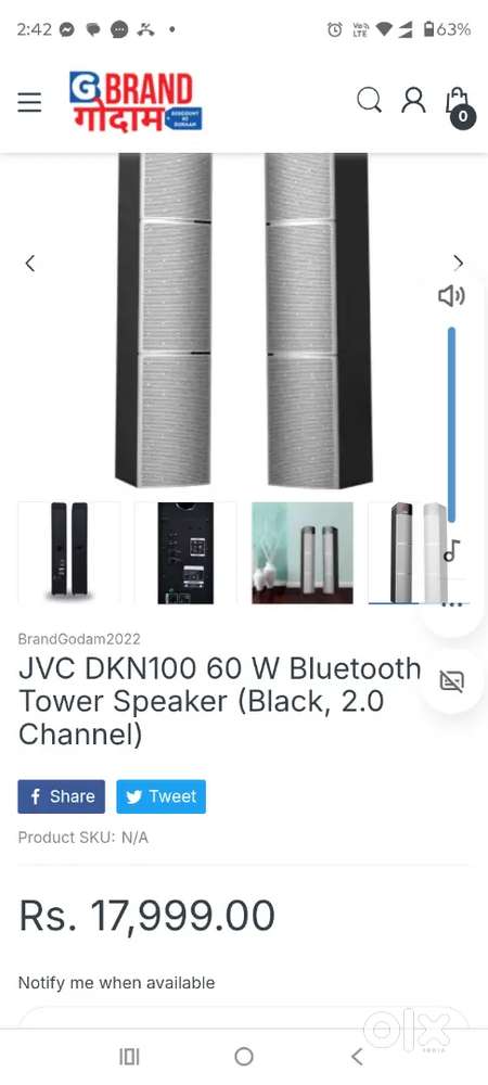 JVC 3FEET TOWER SPEKARS  POWERFUL BASS VIBRATION SOUND