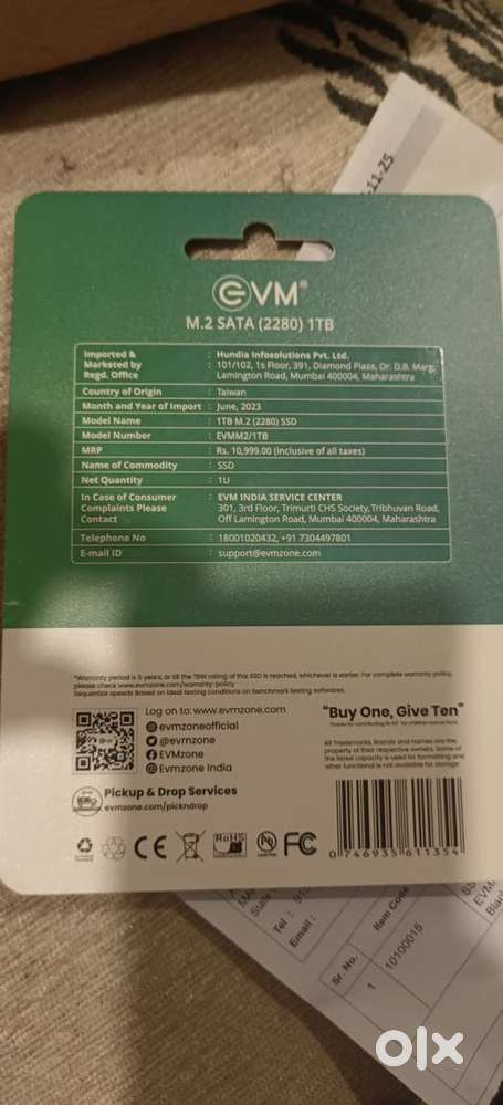 EVM M.2 SATA Solid State Drive (SSD).