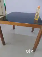 Glass top dining table solid wood