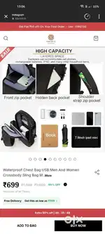 Waterproof Chest Bag USB.
