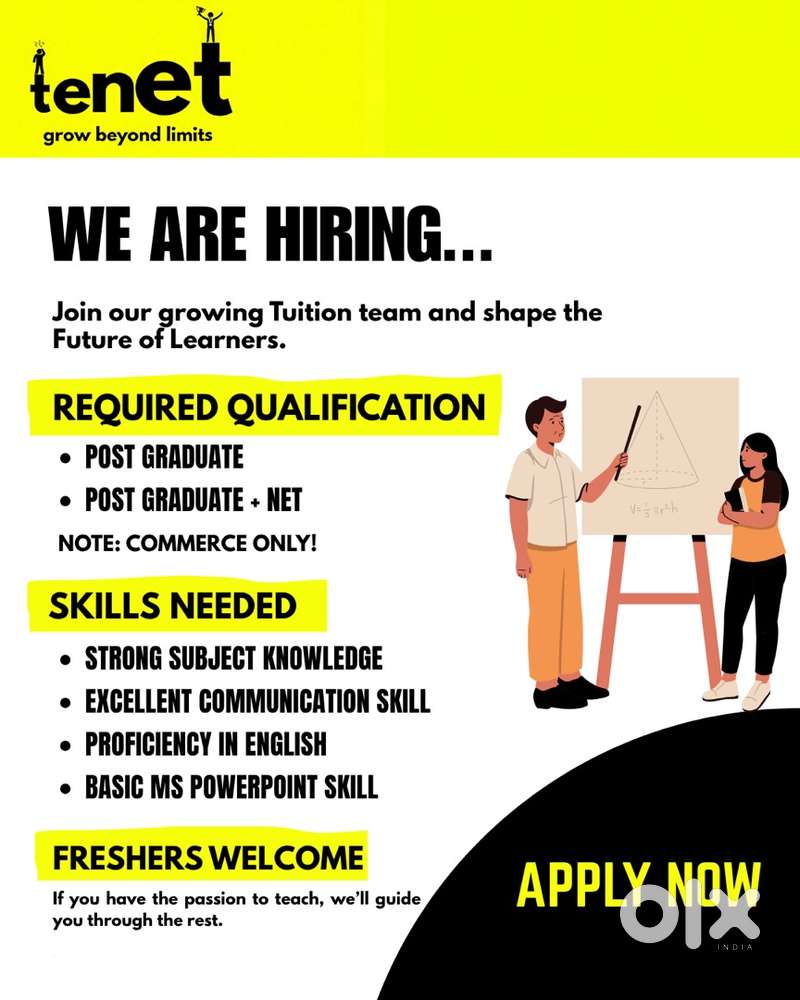 Hiring Commerce Tutors  Freshers Welcome  Tenet Tuition Centre