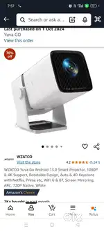 WZATCO Yuva Go Android 13.0 Smart Projector, 1080P & 4K