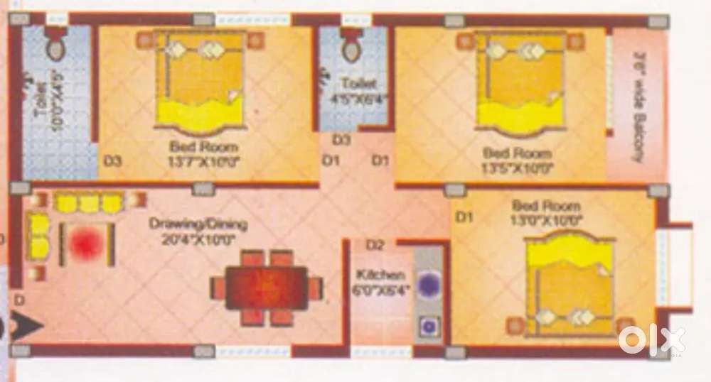 3BHK flat, ready move