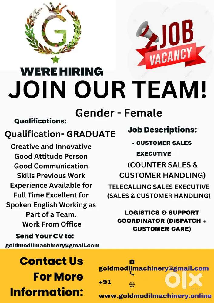 TALE CALLER Requirement for showroom Female only