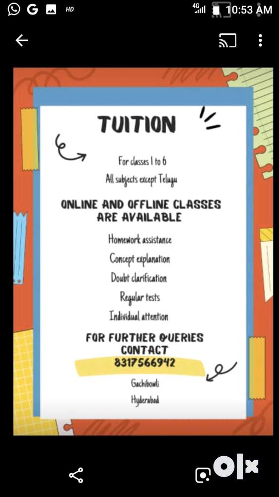 Tuitions for class 1-6