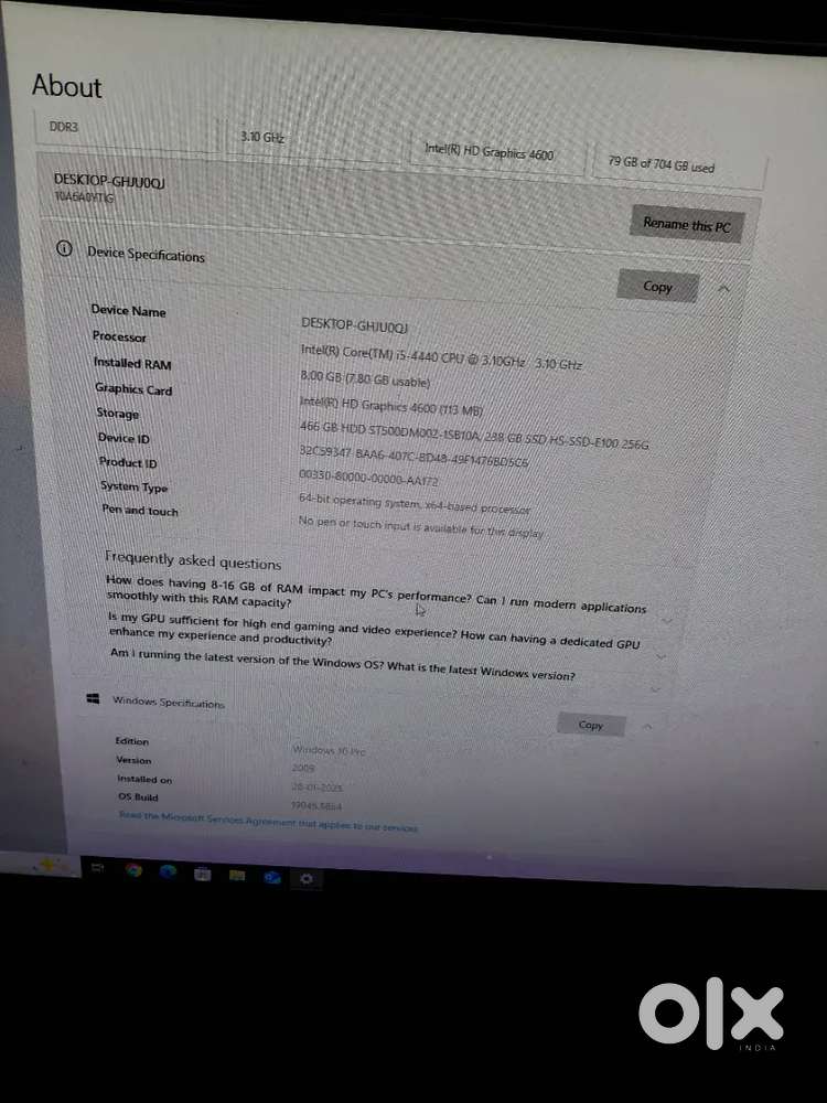 Thinkceter.cpu dell monitor ram 8gb.Storage 256gb i5 4gencpu Windows10