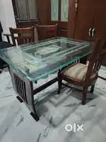 Wooden glass top dining table 4seater