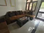 L SHAPED SOFA WITH CENTRE TABLE AND COUCH IN VERY GOOD CONDITION