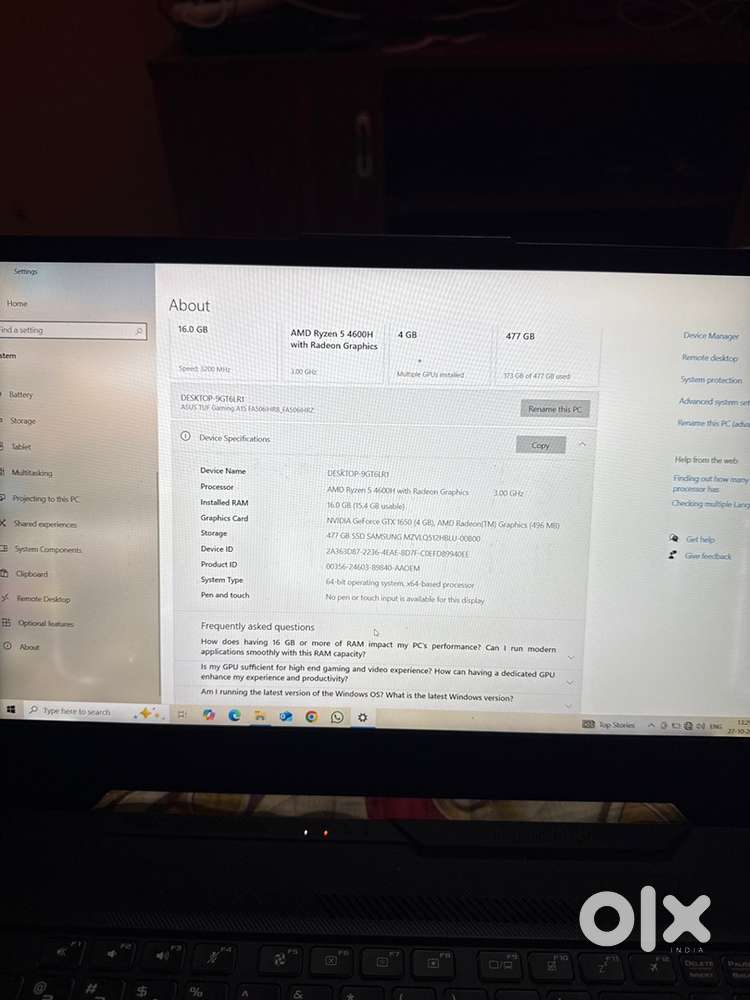 Asus tuf gaming Ryzen 5 4600 h