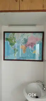 World Map with wooden frame