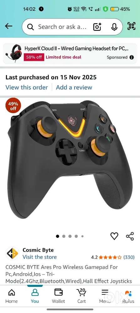 Cosmic byte ares pro controller 20 days old